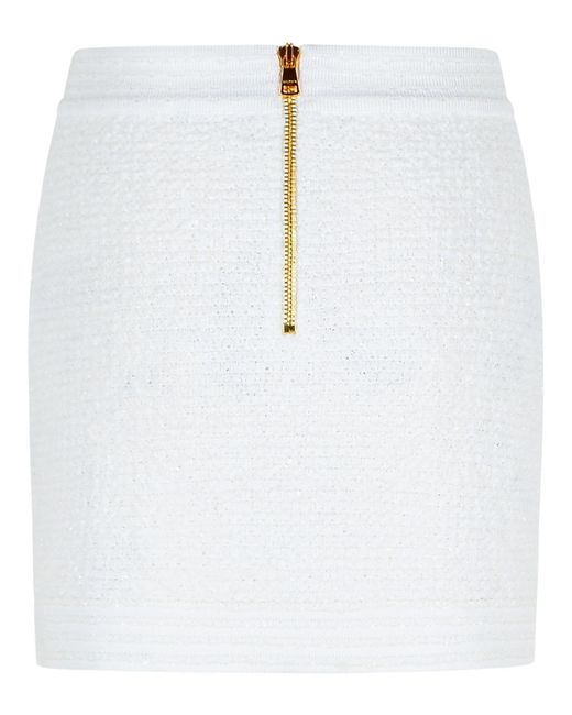 Balmain White Cotton Blend Mini Rok