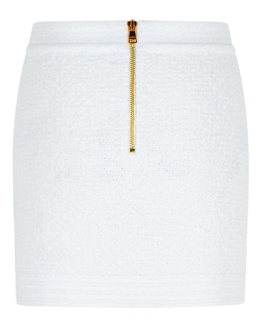 Balmain White Cotton Blend Mini Rok