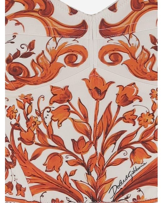 Dolce & Gabbana Pink Bustier Top Silk-Blend Majolica Print