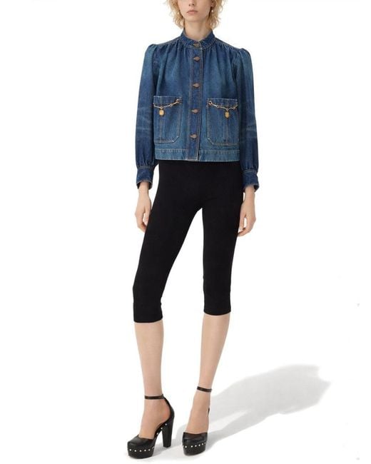 Chloé Blue Solid Mandarin Collar Jacket