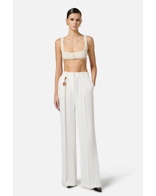 Elisabetta Franchi White Ivory Trousers With Charm