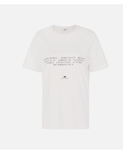 Elisabetta Franchi White T Shirt With Embroidery And Print