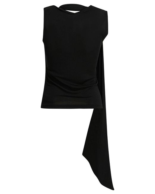 AMI Black Sleeveless Top With Lavalliere