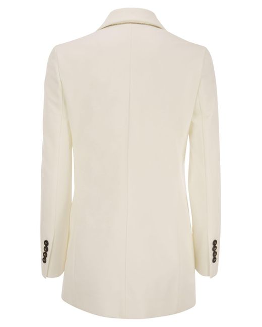 Brunello Cucinelli Stretch Cotton Interlock Couture Jacket Met Sieraden in het White