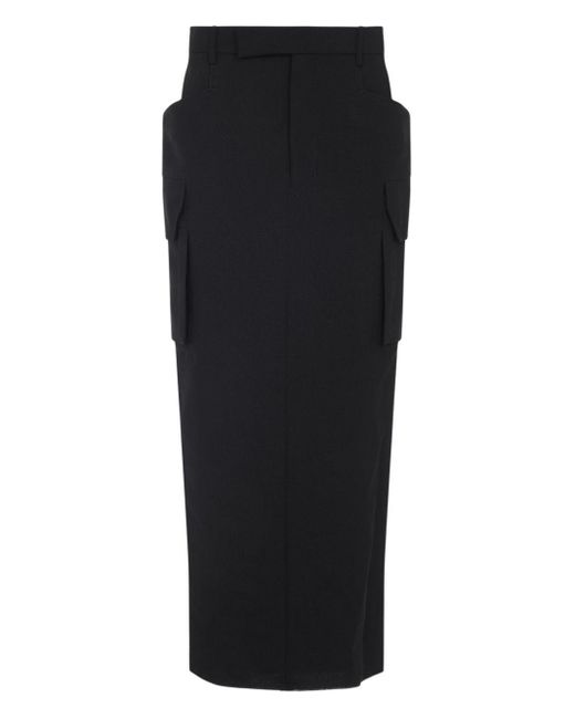 Rick Owens Black Firbanks Virgin Wool Midi Skirt
