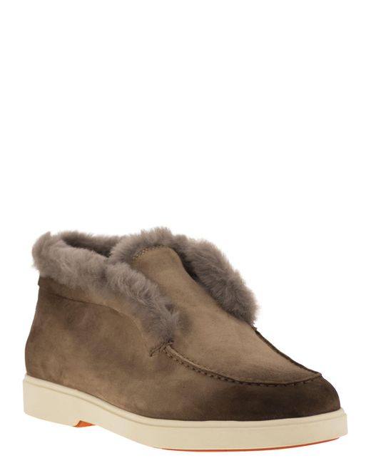 Santoni Brown Suede And Fur Desert Boot