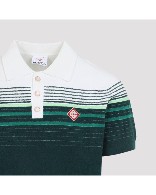 Casablanca Green Short-Sleeve Boucle Stripe Knitted Polo