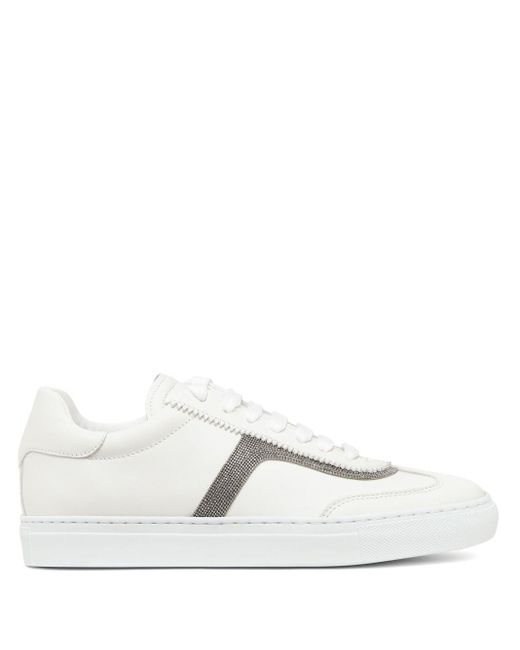 Brunello Cucinelli White Verzierte Sneakers Monili Aus Leder