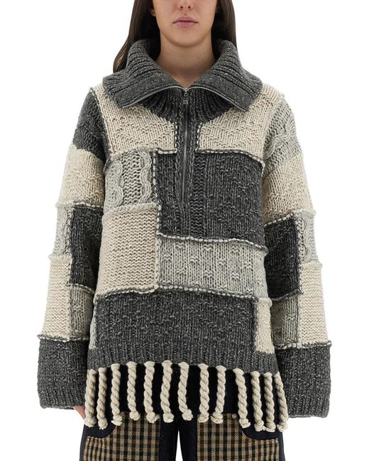 Ganni Gray Patchwork Jersey With Bangs