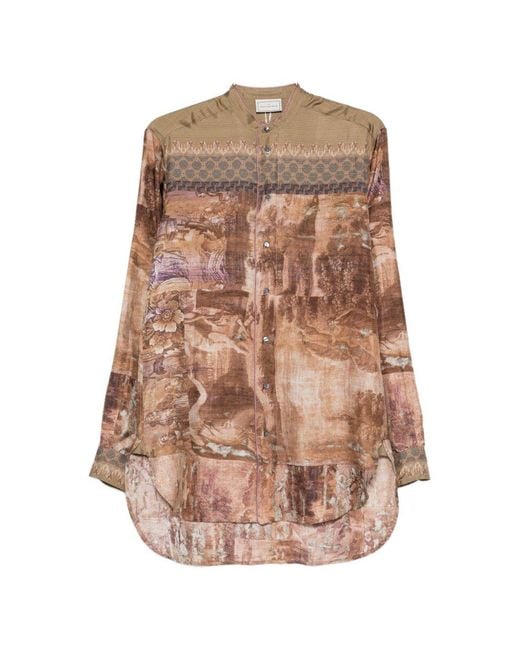 Pierre Louis Mascia Natural Printed Silk Shirt