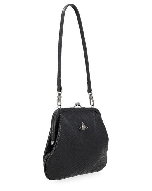 Vivienne Westwood Black Leather Kisslock Shoulder Bag
