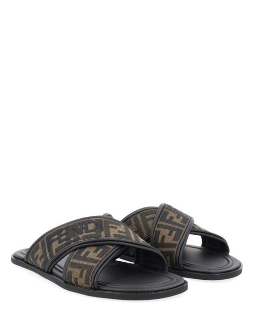 Fendi Black Slide Con Logo for men