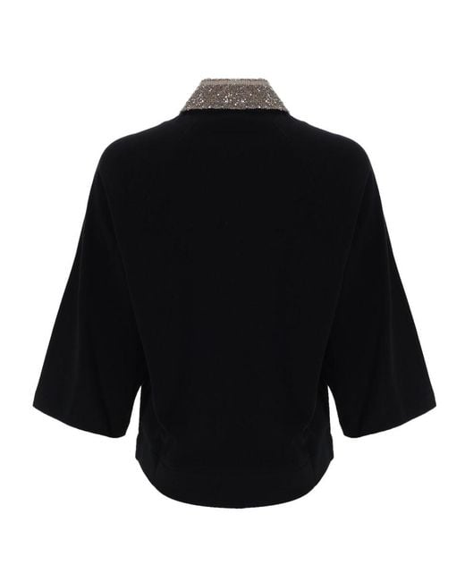 Brunello Cucinelli Black Buttoned Embellished Polo Shirt