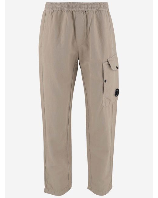 C P Company Natural Cotton And Linen Logo Pants for men