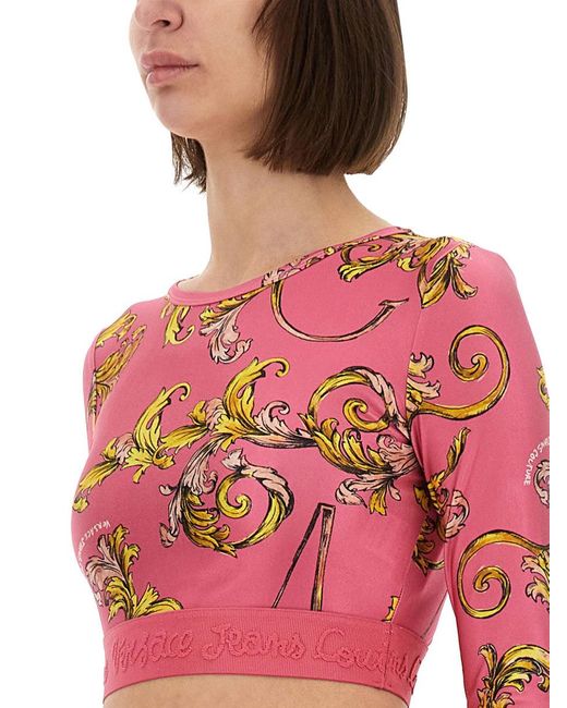 Versace Jeans Couture Red "Outline Baroque" Short Top