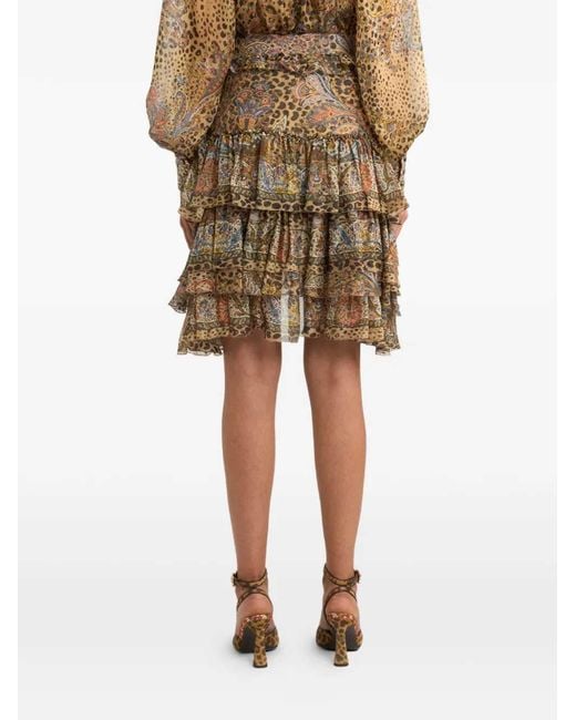 Etro Brown Paisley-Printed Asymmetric Ruffled Skirt