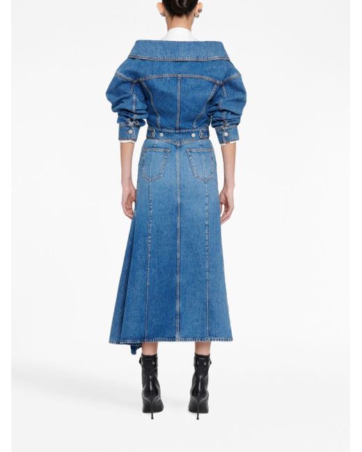 Alexander McQueen Slashed Denim Midi-Rok in het Blue