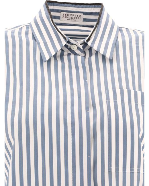 Stript Shirt avec col brillant Brunello Cucinelli en coloris Blue