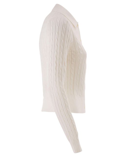 Polo Ralph Lauren White Cotton Cable Knit Cardigan With Collar