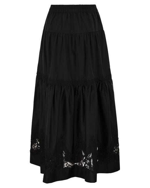 Maurizio Mykonos Black Cotton And Rayon Midi Skirt With Embroidered Inserts