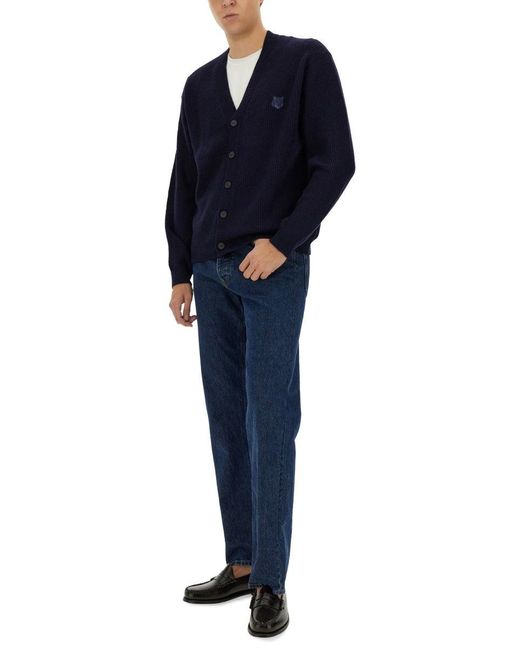 Maison Kitsuné Blue Ribbed Cardigan for men