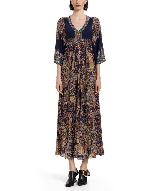 Etro Multicolor Paisley Round Neck Maxi Dress