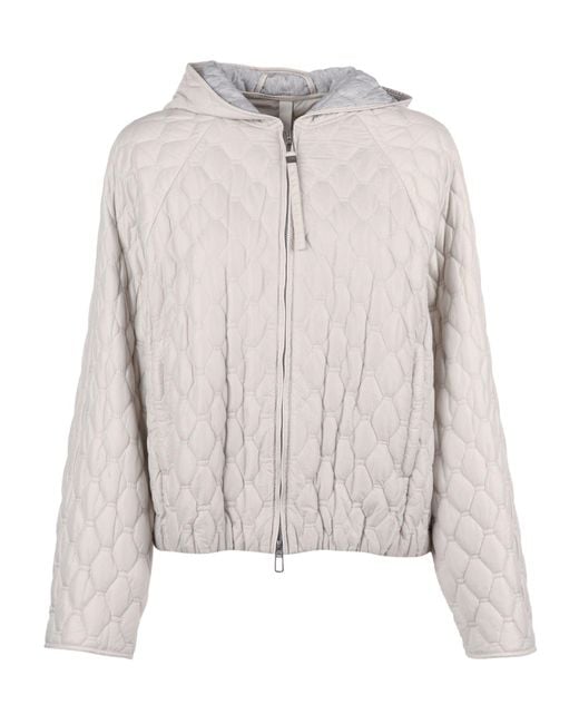 DUNO White Honeycomb Pattern Hooded Quilted Down Jacket