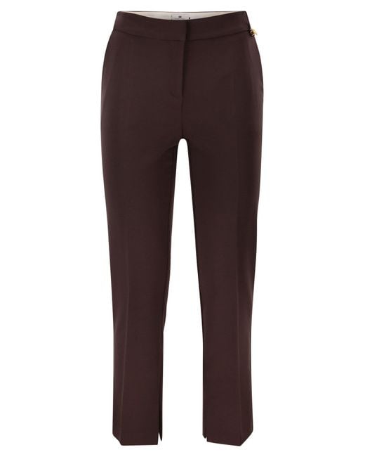 Elisabetta Franchi Brown Lightweight Crepe Trousers With Charm Logo