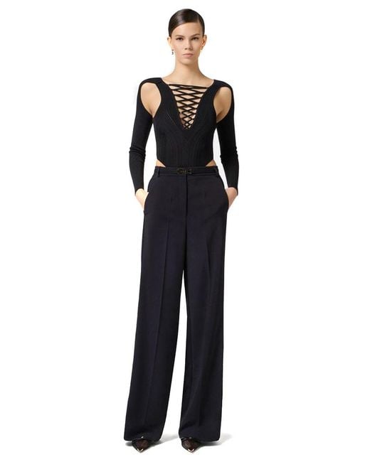 Elisabetta Franchi Blue Wide-Leg Trousers With High Waist