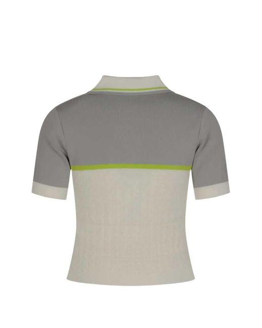 Casablanca Gray Striped Zip-Up Polo Shirt