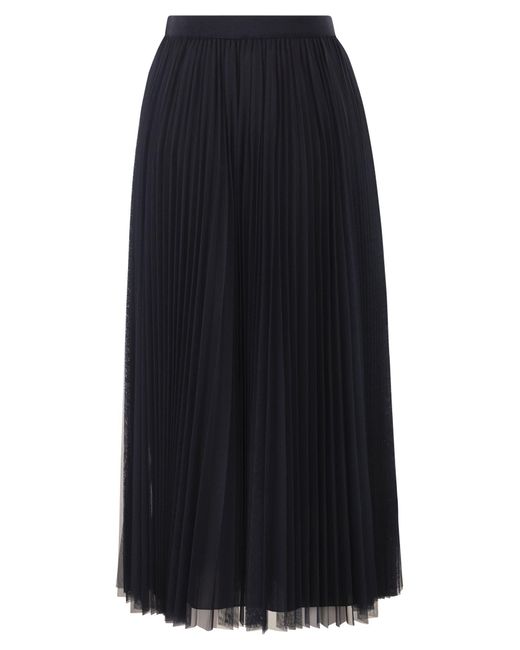Fabiana Filippi Blue Wide Pleated Tulle Skirt With Knitted Belt