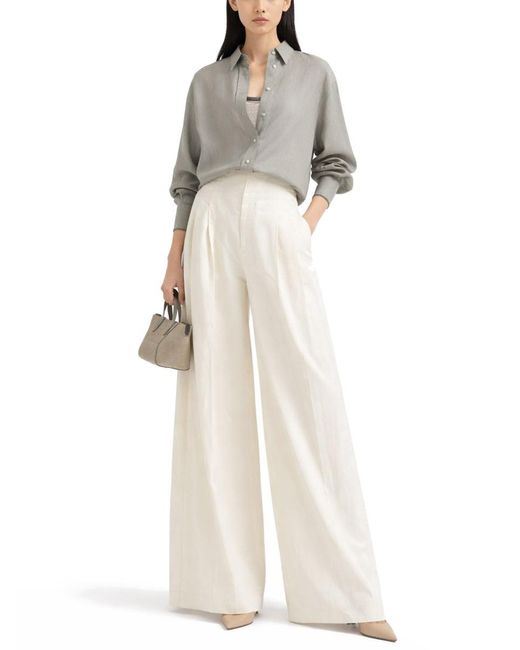 Brunello Cucinelli Natural Linen Blend Tailored Pants