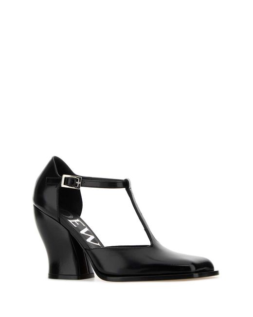 Loewe Black Leather T-Bar Pumps