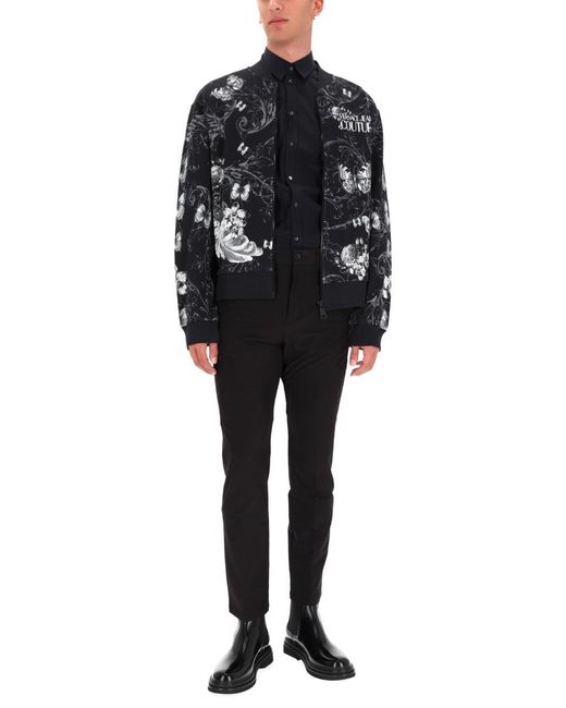 Versace Jeans Couture Gray Floral Butterfly Cotton Fleece Bomber Jacket for men