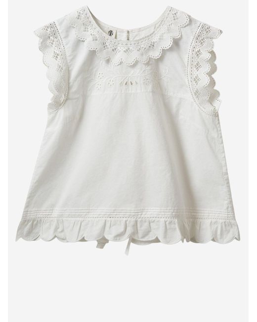 THE GARMENT White Cotton Top With Lace Inserts