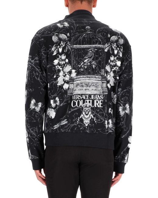 Versace Jeans Couture Gray Floral Butterfly Cotton Fleece Bomber Jacket for men
