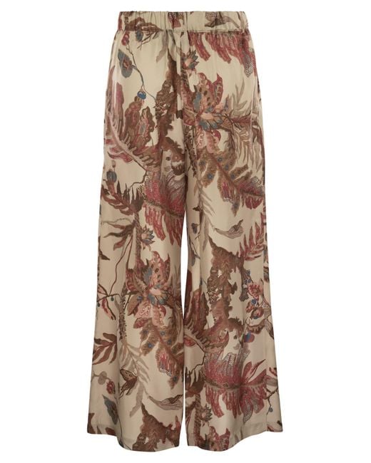Weekend by Maxmara Weekend Max Mara Temide Gedrukte Silk Twill -broek in het Natural