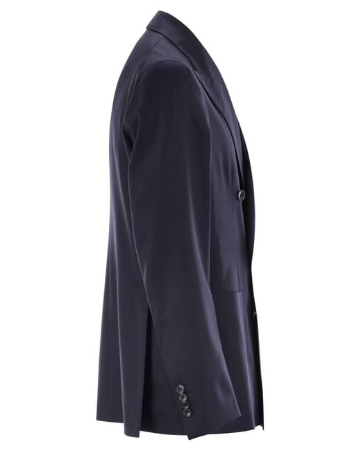 Tagliatore Double Breasted Virgin Wool Jacket in het Blue voor heren
