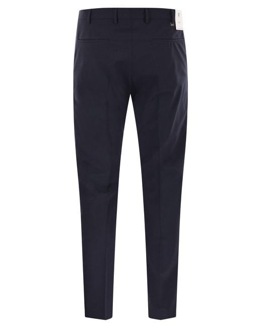 PT Torino Blue Dieci Stretch Virgin Wool Trousers for men