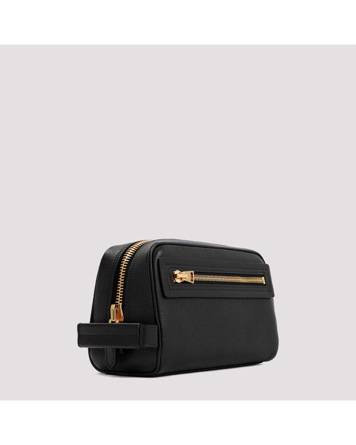 Tom Ford Black Leather Single Zip Toiletry Case for men