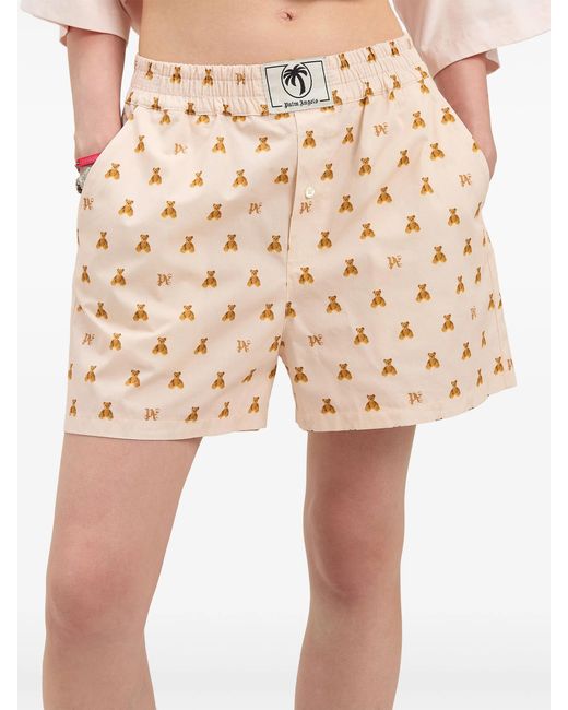 Palm Angels Mini Bear-monogramshort in het Natural
