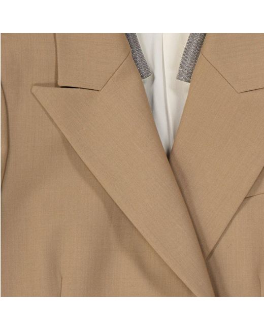 Brunello Cucinelli Wollen Double-Breasted Jas Met Knoopmanchetten in het Natural