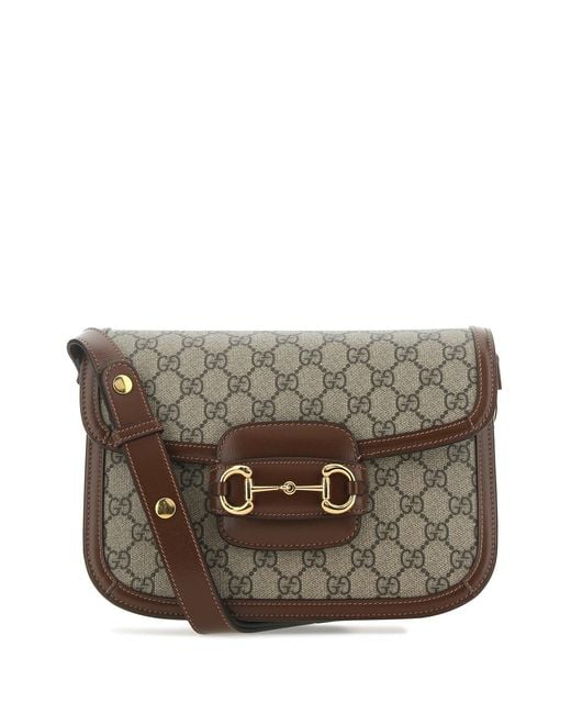 Gucci Brown Gg Supreme Fabric And Leather Horsebit 1955 Shoulder Bag