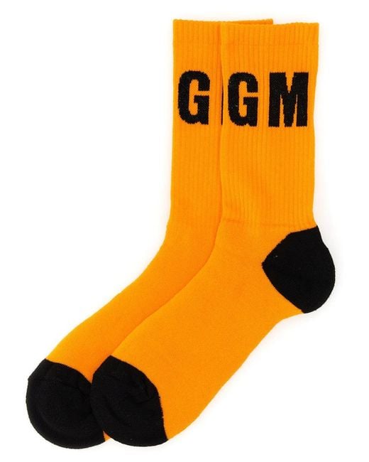 MSGM Orange Socks With Logo for men