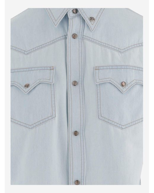 Versace Chambray-denimoverhemd in het Blue