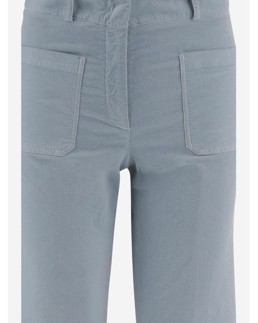 QL2 Donna Blue Stretch Cotton Velvet Pants