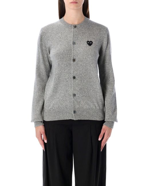 COMME DES GARÇONS PLAY Gray Wool Cardigan With Crystal Heart