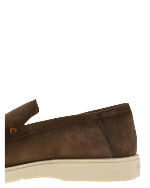Santoni Suede Mocassin in het Brown voor heren