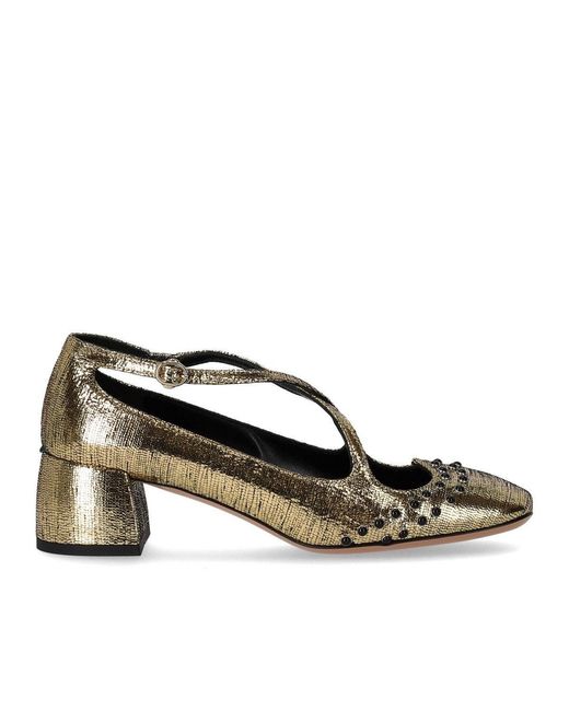 A.Bocca Metallic Crackled Leather Heart Stud Pumps