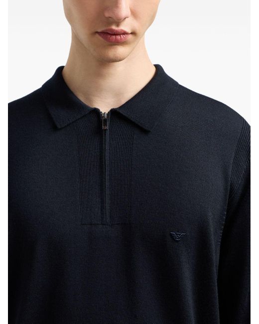 Polo En Laine À Col Zippé Emporio Armani pour homme en coloris Blue